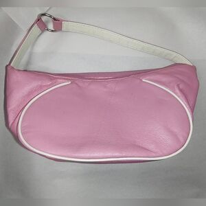 Vtg Wilson's Leather Pink & White Crescent Top Handle Small Bag Bubble Gum Pink